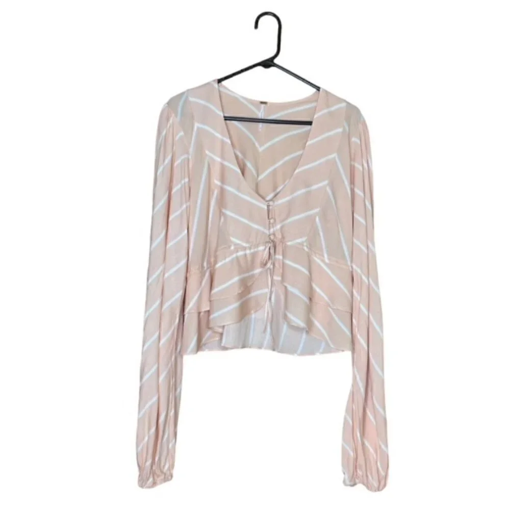 FREE PEOPLE Samifran Long Sleeve Peach Cropped Blouse - Size Large
